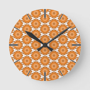 Horloge Ronde Marguerite orange de style les années 70