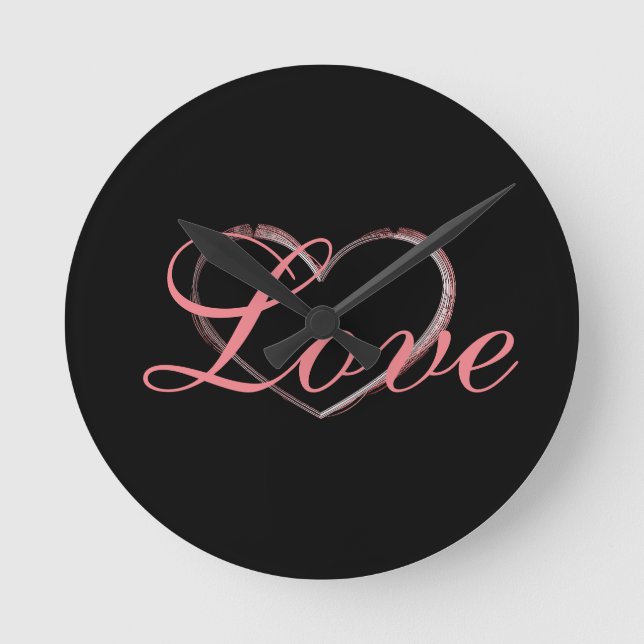 Horloge Ronde Mariage Amour Calligraphie Gris Coeur Tendance (Recto)