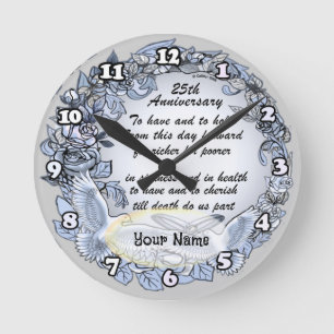 Horloge Ronde Mariage Argent Anniversaire nom personnalisé Horlo