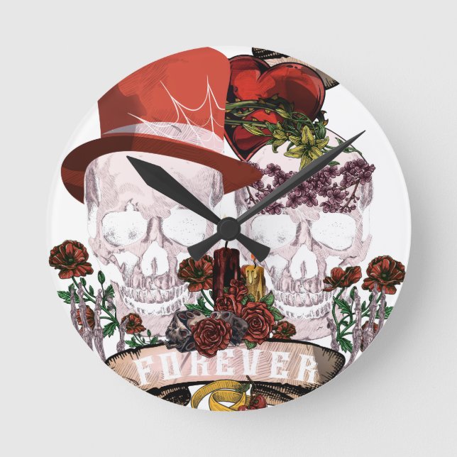 Horloge Ronde Mariage d'amour du crâne Skeleton Couple (Recto)