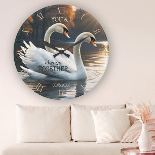 Horloge Ronde Mariage de Swans romantiques