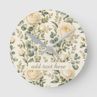 Horloge Ronde Mariage Luxueux Rose Ivoire & Eucalyptus Vert Saug
