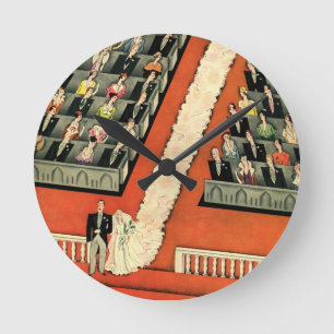 Horloge Ronde Mariage Vintage, Jeune Marié et Jeune Mariée Art D