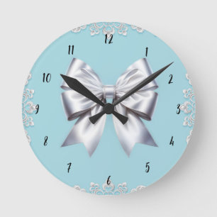 Horloge Ronde Mariée Turquoise Robin's Egg Blue Big White Bow