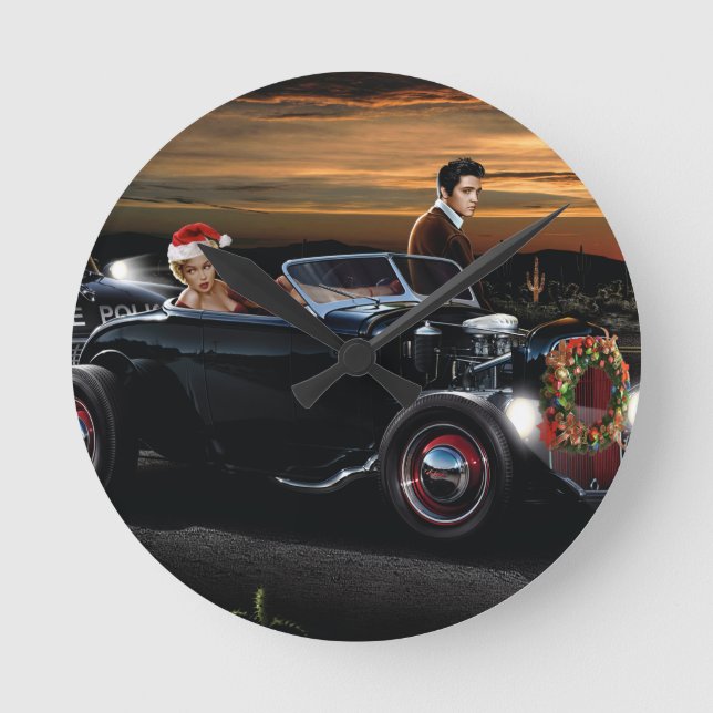 Horloge Ronde Marilyn et Elvis Christmas Joy Ride (Recto)