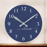 Horloge Ronde Marine Bleu Blanc moderne Script Girl Monogramme N<br><div class="desc">Monogramme simple bleu marine et blanc Nom Horloge. Cela rend le cadeau parfait pour 16 ans,  mariage,  douche nuptiale,  anniversaire,  baby shower ou bachelorette pour quelqu'un qui aime le luxe glam et les styles chic.</div>