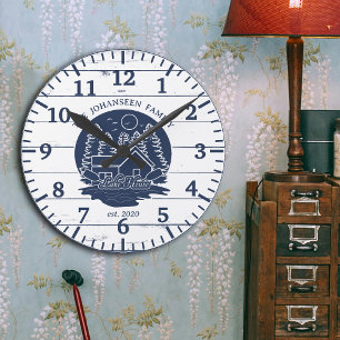 Horloge Ronde Marine Bleu et blanc Bois rustique Maison de famil