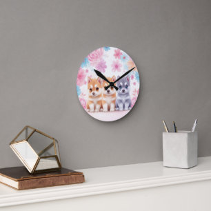 Horloge Ronde Marionnettes Kawaii Husky : Pals Pastel Lance Orei
