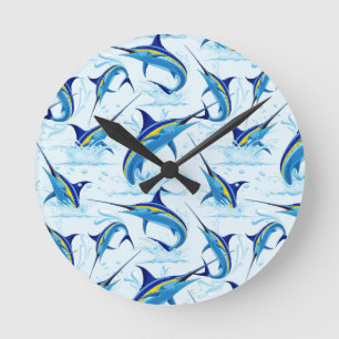Horloge Ronde Marlin Bleu Jaillissant de l'Océan