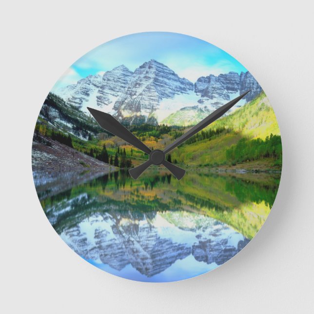 Horloge Ronde Maroon Bells se reflétant dans le lac Maroon (Recto)