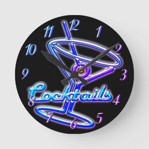 Horloge Ronde Martini cocktail rétro néon look panneau vintage b