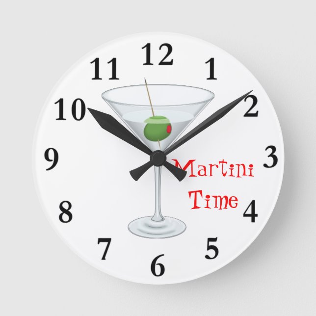 Horloge Ronde Martini Time Cocktail Verre avec Olive Happy Hour (Recto)