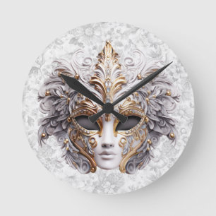Horloge Ronde Mascarade Masque coloré en gris