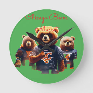 Horloge Ronde Mascotte des Chicago Bears Dark Forest – Football 