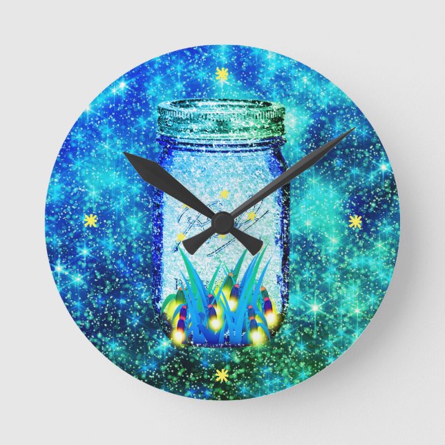 Horloge Ronde Mason jar foudre luciole (Recto)