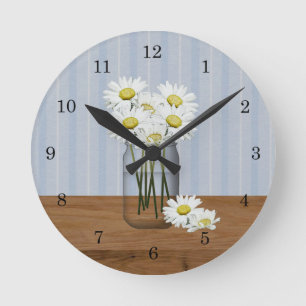 Horloge Ronde Mason Jar Of Daisies Wall Clock