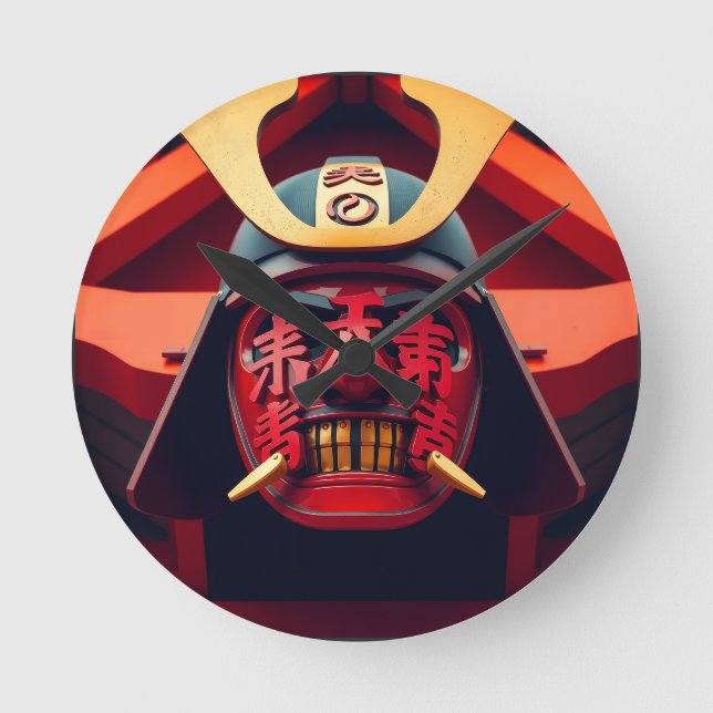 Horloge Ronde Masque de samouraï anime rouge (Recto)