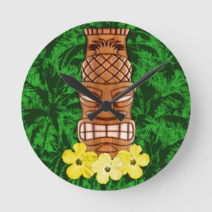 Horloge Ronde Masque hawaïen de Tiki