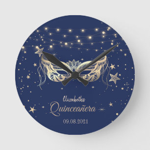 Horloge Ronde Masquerade, Navy Blue Stars  Quinceañera   