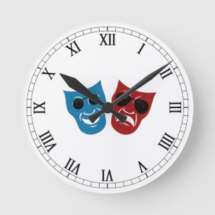 Horloge Ronde Masques de drame avec des lunettes de soleil