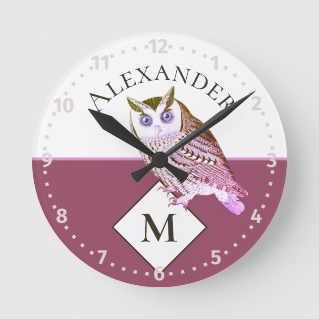 Horloge Ronde Mauve Pink Owl Monogram (Recto)