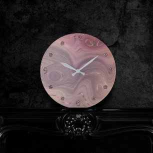 Horloge Ronde Mauve Strata   Dusty Rose et Rose Gold Agate