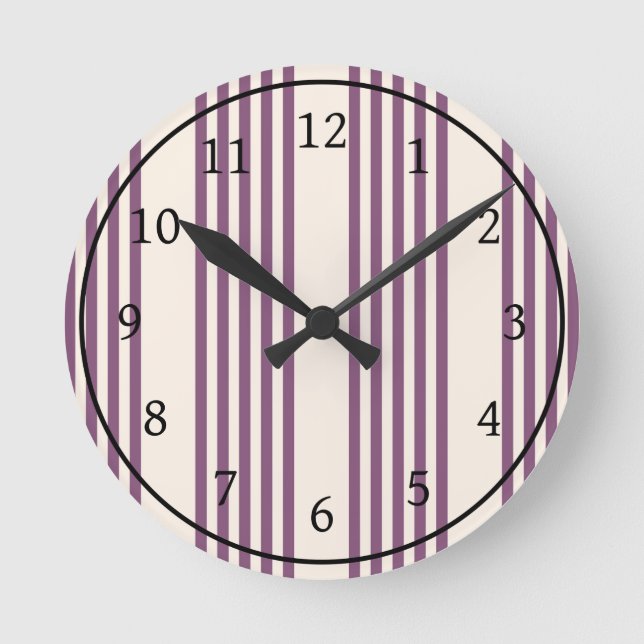 Horloge Ronde Mauve violet beige cinq bandes motif (Recto)
