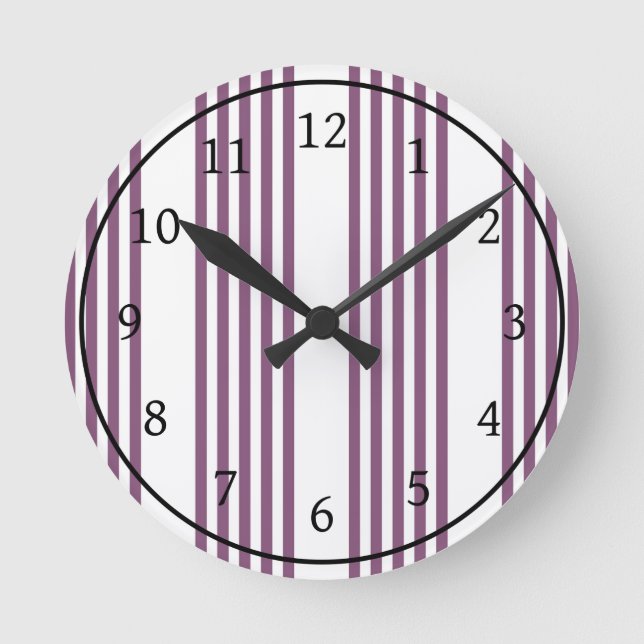 Horloge Ronde Mauve violet blanc cinq bandes motif (Recto)