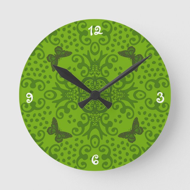 Horloge Ronde Médaillon Papillon Vert Citron Numéroté (Recto)