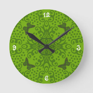 Horloge Ronde Médaillon Papillon Vert Citron Numéroté