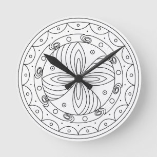 Horloge Ronde Médaillon Solaire Floral Trypillien Minimaliste Ro