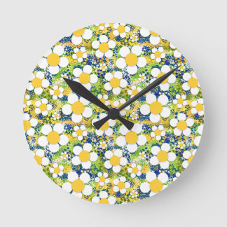 Horloge Ronde Mediterranean Daisy Blue Yellow and White