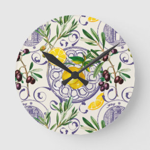Horloge Ronde Mediterranean, Tuscan style, olives, pattern      