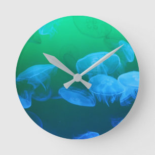 Horloge Ronde Méduse Cool Dégradé Vert Bleu