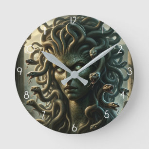 Horloge Ronde Méduse Regard de Mort Tête de Serpents