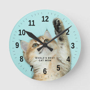 Horloge Ronde Meilleur Chat au monde Maman Photo personnalisée