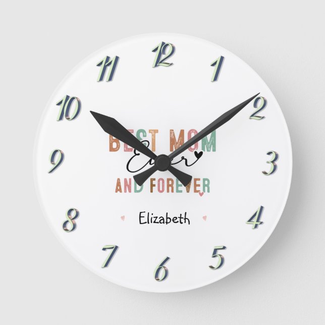 Horloge Ronde Meilleure Maman Jamais  Script Rétro Maman Groovy  (Recto)