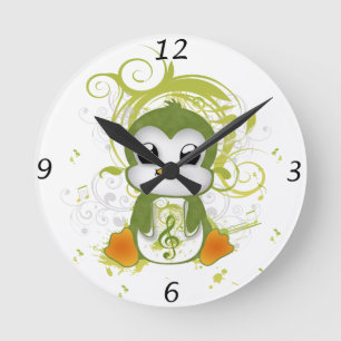 Horloge Ronde Mélange pingouin vert fluffy effet musique note to