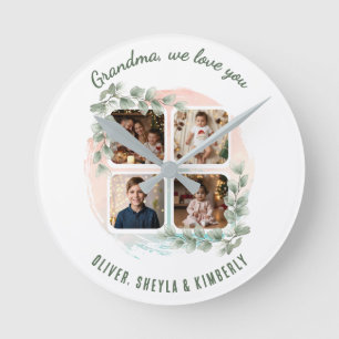 Horloge Ronde Mémé nous t'aimons 6 Collage de photos Eucalyptus