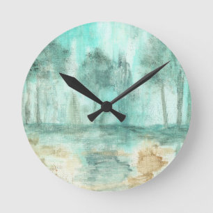 Horloge Ronde Mémoire, Art Abstrait Paysage Peinture Arbres