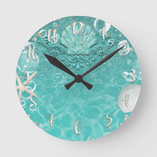 Horloge Ronde Mer élégante Shell de plage et bulles customisées