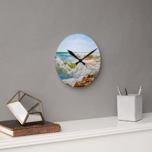 Horloge Ronde Mer ensoleillée avec vagues déferlantes