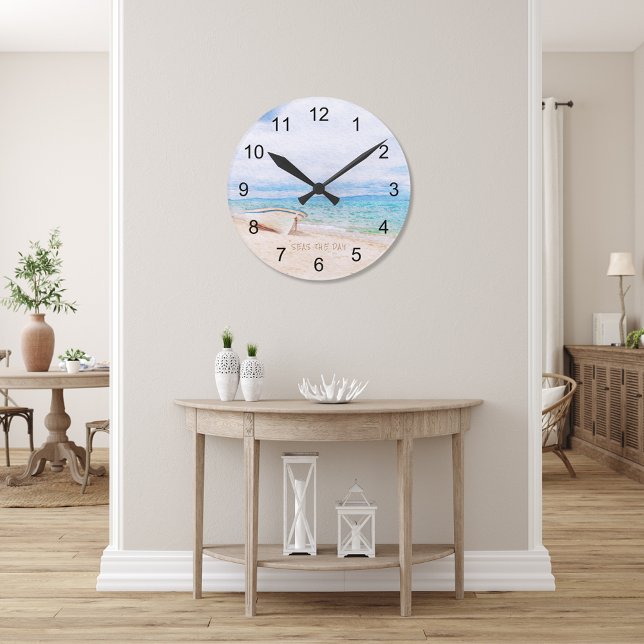 Horloge Ronde Mer Le Jour Plage Bateau De Pêche (Créateur téléchargé)