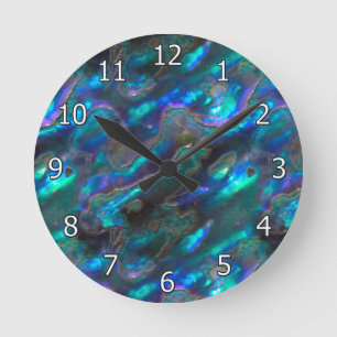 Horloge Ronde Mère De Pearl Texture Motif Photo Bleu