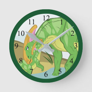 Horloge Ronde Mère et bébé parasaurolophus