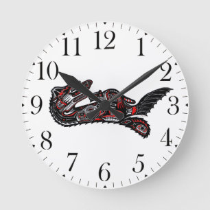 Horloge Ronde Mère Otter et Baby Otter de style haïda Art autoch