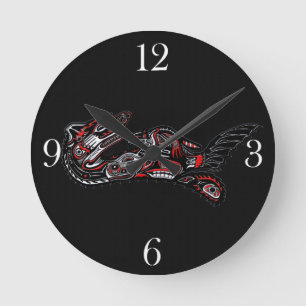 Horloge Ronde Mère Otter et Baby Otter de style haïda Art autoch