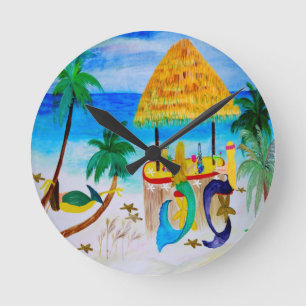 Horloge Ronde Mermaid Beach Tiki Bar Art