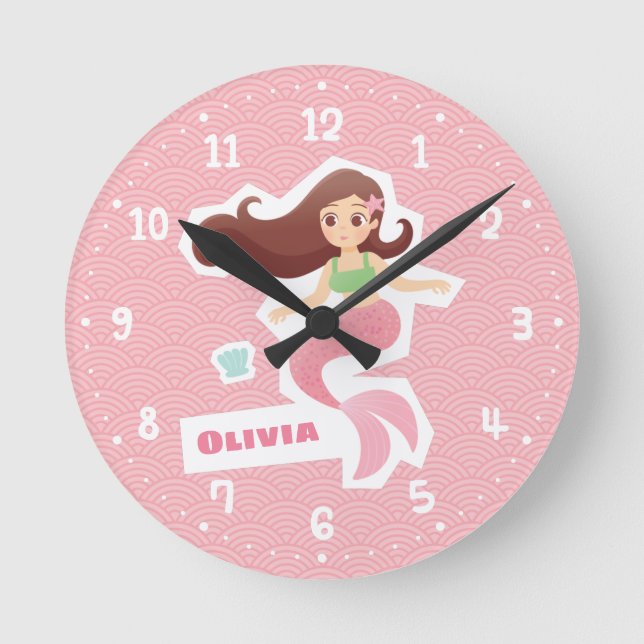 Horloge Ronde Mermaid Girl rose Vague Motif salle cadenas (Recto)