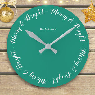 Horloge Ronde Merry & Bright Turquoise Simple Festive Noël